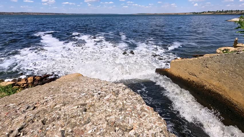 The Khadzhibey Estuary, dirty water from Odessa city treatment facilities is discharged into a reservoir, eutrophication of inland waters, Ukraine