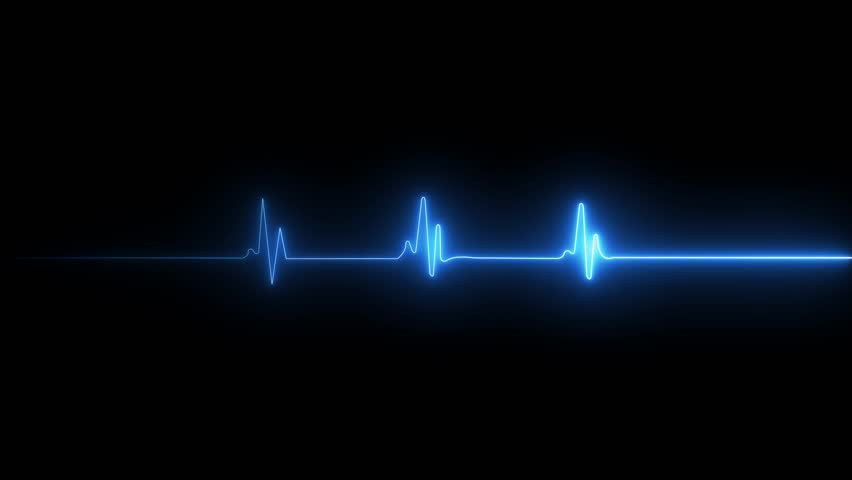 glowing neon line heart beat icon animation, Pulse Trace, Monitor EKG Neon blue Heart Beat Animation black Background	