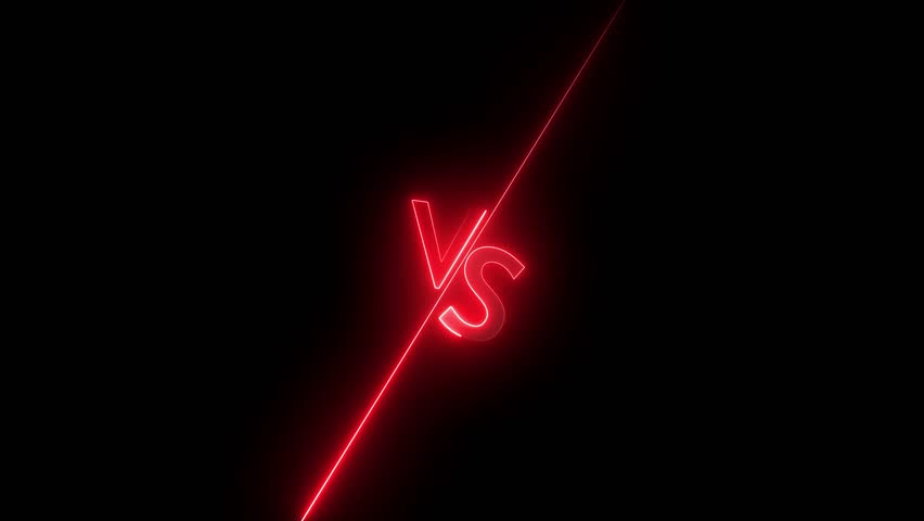 Animation of glowing neon versus text .neon lines and black background ,4k video motion graphic animation.