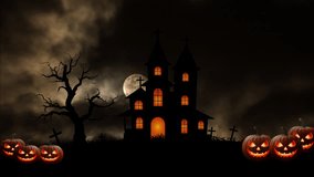 Scary Halloween castle under full moon with flying bats at night 4k animation - Powered by Shutterstock - Get 15% off with code: PIKWIZARD15