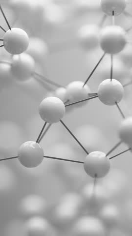 Abstract 3D rendering of molecular structure. White glossy spheres connected by rods, symbolizing atoms and bonds in a scientific or technological concept. Clean, futuristic background.