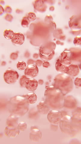 Abstract pink particles in fluid motion, representing collagen or hyaluronic acid in skincare products. Perfect for beauty and wellness themes.