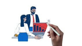 Frustrated business team facing declining performance hand drawn whiteboard animation. Data problem. Falling graph laptop office animated 2D characters doodle art, pencil drawing scribble 4K video - Powered by Shutterstock - Get 15% off with code: PIKWIZARD15