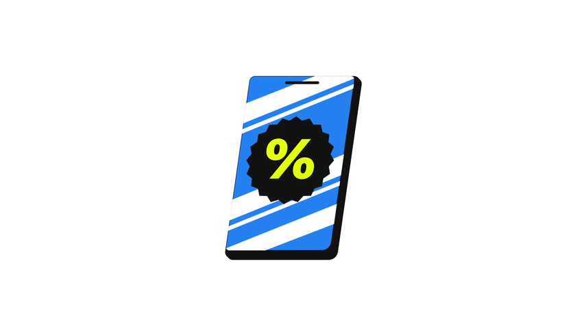 Mobile discount coupon with percentage symbol 2D cartoon object animation. E commerce. Tilted smartphone screen displaying dynamic promo code animated flat colorful item 4K video isolated on white