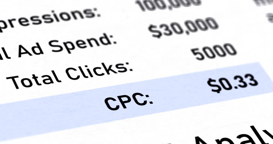 CPC financial report with changing animated data, Cost Per Click document, CPC calculator, footage
