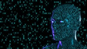 Abstract 3D human form with digital binary code texture. Concept: artificial intelligence, AI, digital space, Technology Interface,  Flowing Stream of Glowing Binary Code, retro futurism, eighties - Powered by Shutterstock - Get 15% off with code: PIKWIZARD15