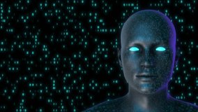 Abstract 3D human form with digital binary code texture. Concept: artificial intelligence, AI, digital space, Technology Interface,  Flowing Stream of Glowing Binary Code, retro futurism, eighties - Powered by Shutterstock - Get 15% off with code: PIKWIZARD15