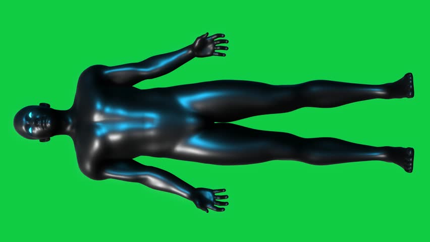 Abstract 3D human form in retrofuturism style, 4K Human body 3D HUD digital sci-fi technology. 3D human body animation on a green screen chromakey in stunning ideal for medical, anatomic, retro game