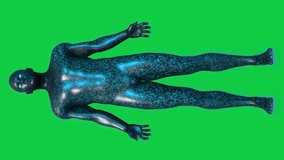 Abstract 3D human form with digital binary code texture. Concept: artificial intelligence, AI, digital space, Technology Interface,  Flowing Stream of Glowing Binary Code, retro futurism, eighties - Powered by Shutterstock - Get 15% off with code: PIKWIZARD15