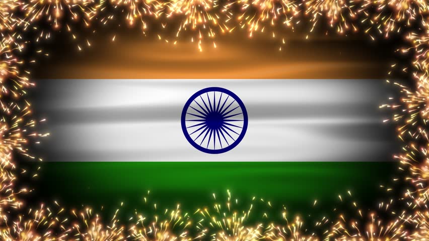 indian flag covered with animated bright fireworks. concept for national holiday celebration. independence day and republic day indian flag animation.