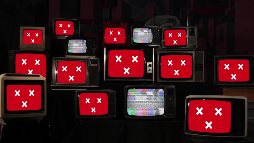 Breda City Flag on Retro Televisions With Glitch and Static - 4K