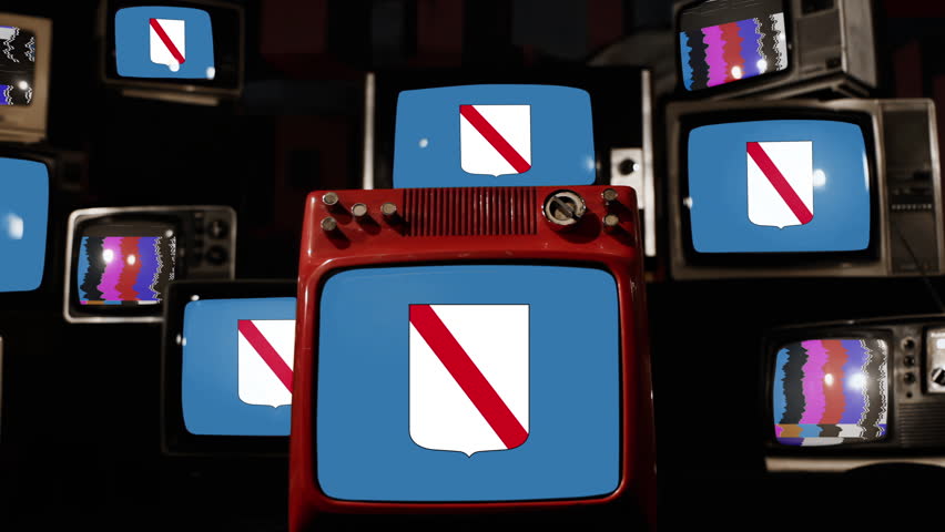 Campania Italy Flag Displayed on Vintage TVs With Distortion - 4K