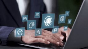 Logistic and transport concept, Businessman using laptop with supply chain technology for logistic management, organizing and controlling resources to meet the needs of customers. - Powered by Shutterstock - Get 15% off with code: PIKWIZARD15