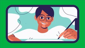 Boy Drawing in Video Call on Smartphone Green Screen Animation Video for Online Learning, Art Class, and Virtual Communication - Powered by Shutterstock - Get 15% off with code: PIKWIZARD15