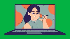 Woman Doing Makeup on Laptop Video Green Screen Animation Video for Beauty Tutorial, Online Classes, and Virtual Communication - Powered by Shutterstock - Get 15% off with code: PIKWIZARD15