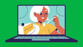Woman Eating Cake on Laptop Video Call Green Screen Animation Video for Celebration, Online Communication, and Virtual Gatherings - Powered by Shutterstock - Get 15% off with code: PIKWIZARD15