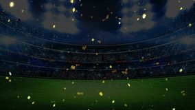 Field of stadium with bright spotlights. View of an football stadium with Confetti falling. - Powered by Shutterstock - Get 15% off with code: PIKWIZARD15