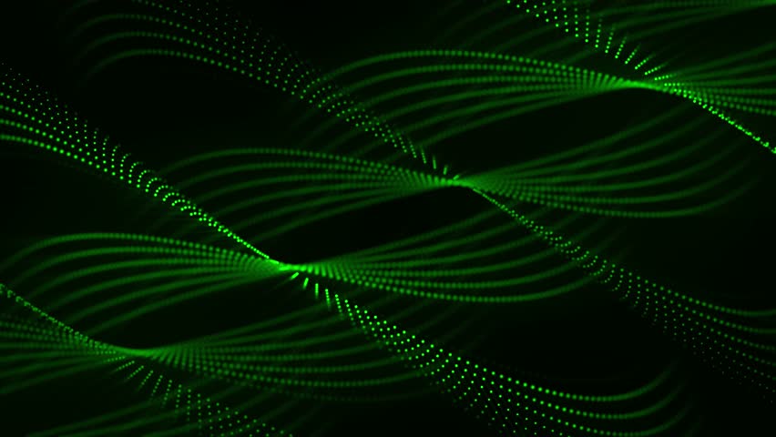 Seamless loop animation of abstract curve form made of glowing green dots on a dark background. Futuristic screensaver for science fiction, programming and computer technology art. Looped 4K 60fps - Powered by Shutterstock - Get 15% off with code: PIKWIZARD15