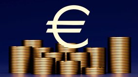 A 3d animation of Euro symbol and numerous stacks of golden coins. The stacks are of varying heights and are arranged in a scattered, yet grouped, formation.  - Powered by Shutterstock - Get 15% off with code: PIKWIZARD15