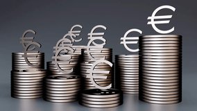 A 3d animation of Euro symbol and numerous stacks of silver coins. The stacks are of varying heights and are arranged in a scattered, yet grouped, formation.  - Powered by Shutterstock - Get 15% off with code: PIKWIZARD15