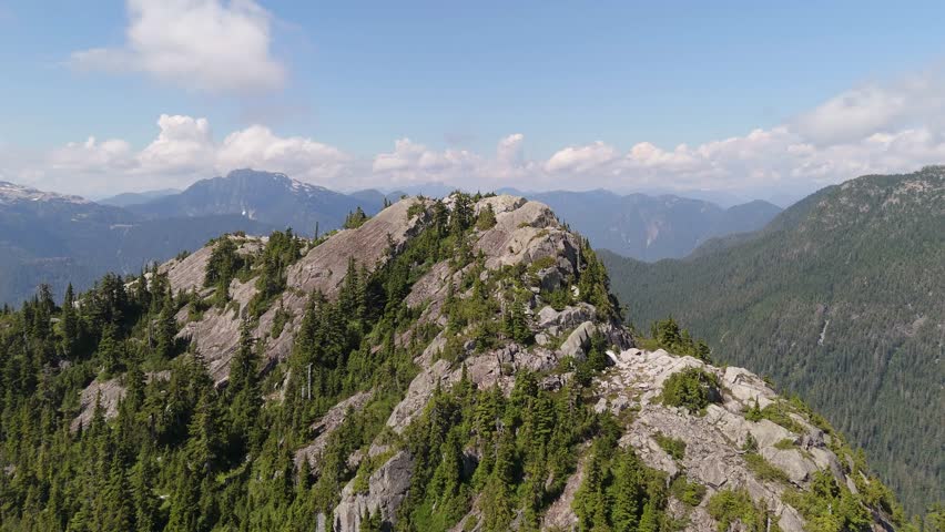 Aerial Panorama of Majestic Rocky Mountains and Lush Forests in British Columbia, Canada.