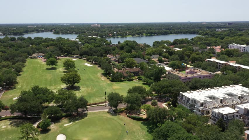 Winter Park Golf Course, Country Club With A View Of Lake Osceola In Florida, USA. - aerial shot
