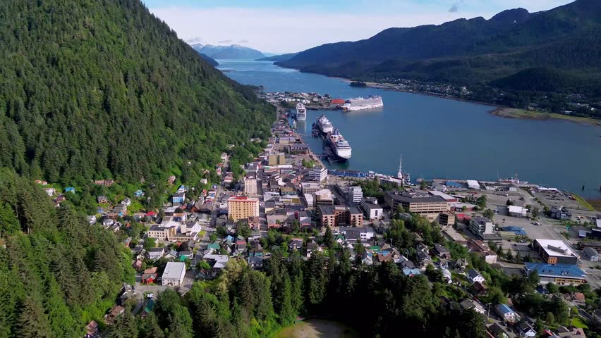 aerial push in over Juneau Alaska