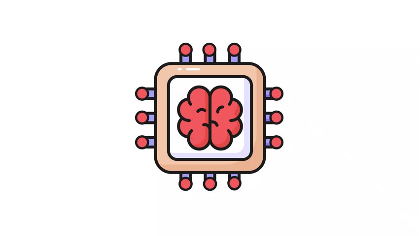 Brain with microchip, ai processor concept vector in trendy style, ready to use icon