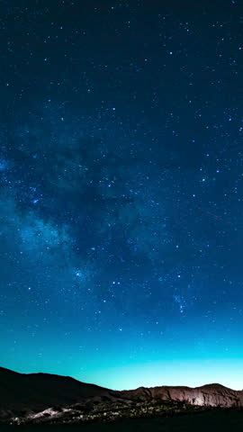 Vertical Shot Milky Way Galaxy Star Trails of Summer Above Red Rock Canyon Astrophotography Night Sky Time Lapse in California USA