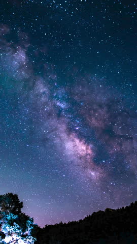 Vertical Shot Star Trails of Milky Way Galaxy in Southeast Sky Above Los Padres Forest Astrophotography Time Lapse in California USA