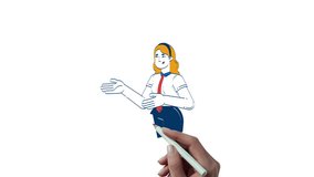 Frustrated blonde corporate woman gesturing presenting hand drawn 2D character animation. Businesswoman confused with open arms animated person handdrawn on white. Cartoon doodle 4K video - Powered by Shutterstock - Get 15% off with code: PIKWIZARD15