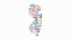New Jersey animation. Shape of the state with pulsating colored dots. Large size square blocks. Digital style map on white background. Simple video. - Powered by Shutterstock - Get 15% off with code: PIKWIZARD15