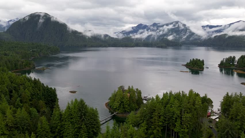 aerial of lake and mountains near Sitka, Alaska