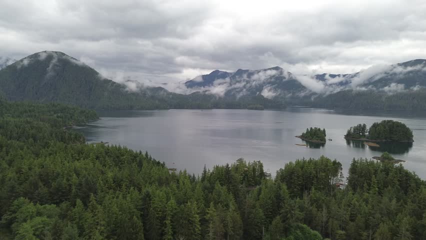 aerial tilt up waterway near sitka alaska