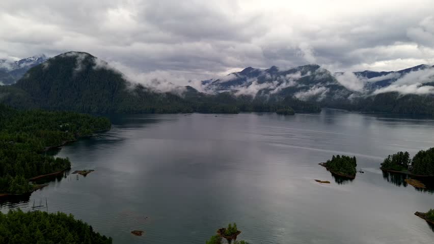 aerial tilt down waterway near sitka alaska