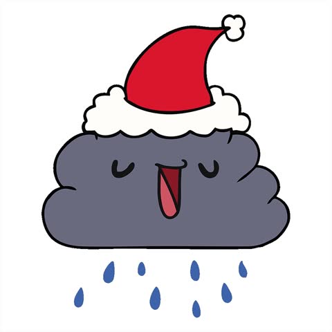 Simple looping animated hand drawn christmas cartoon kawaii rain cloud
