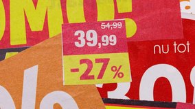 Close-up stop motion of sale stickers and percent signs, retail advertising loop - Powered by Shutterstock - Get 15% off with code: PIKWIZARD15