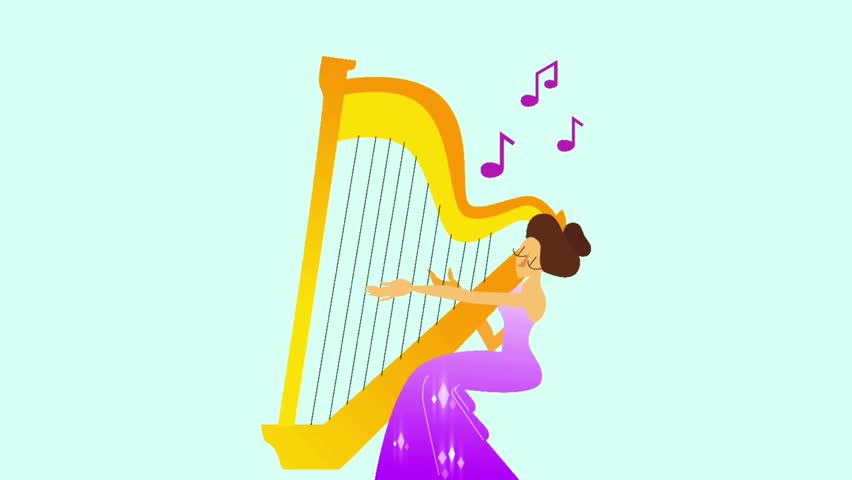Cartoon Animation of a Woman Playing the Harp
