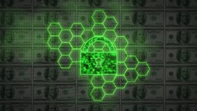 Cybersecurity and protection of digital financial assets. Money lock and digital code. Abstract background. 4K. - Powered by Shutterstock - Get 15% off with code: PIKWIZARD15