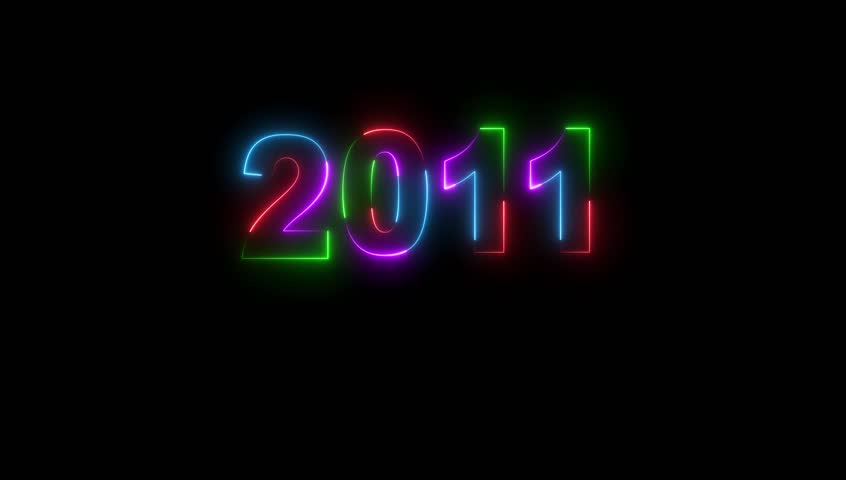 Neon text calendar 2011 animation, glowing neon icon blue and purple colors 4k video. Neon light countdown 2011 Sal number icon background 4k animation.