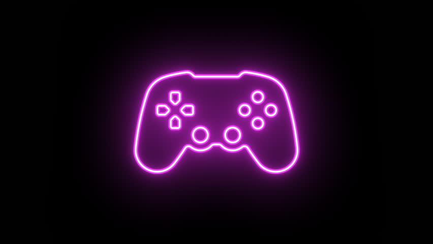 Neon gamepad icon animation, color flicker. Glowing neon wireless joystick icon, looped color blink animation. Wireless gamepad, gaming controller, computer games, esports. 4 colors
