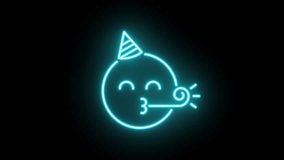 Neon birthday emoji icon, color flicker. Glowing neon festive emoji icon, looped color blink animation. Happy emoticon with cone hat and party blower, birthday celebration, holiday mood. 4 colors - Powered by Shutterstock - Get 15% off with code: PIKWIZARD15