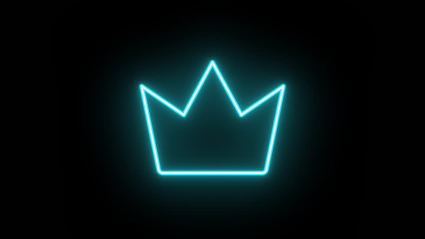 Neon crown icon animation, color flicker. Glowing neon royal crown icon, looped color blink animation. Great kingdom, king authority, royal empire, premium luxury. 3 colors