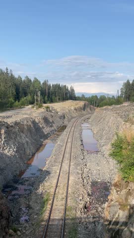A Scenic Railway Path Featuring Beautiful Reflections and a Breathtaking Surrounding Landscape