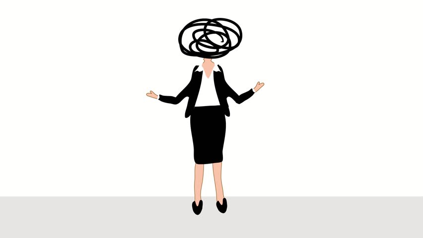 Chaos, confusion, stupid woman. Cartoon video animation. Background  video 4k looped new