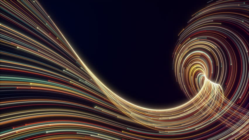 Futuristic stream of neon rays. Particle trails background. Communication and technology concept. Big data, AI, artificial intelligence. Seamless loop.