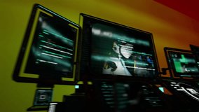 Futuristic AI robots operating in high-tech control room with holographic screens, data streams, and cybernetic design in vibrant sci-fi environment - Powered by Shutterstock - Get 15% off with code: PIKWIZARD15