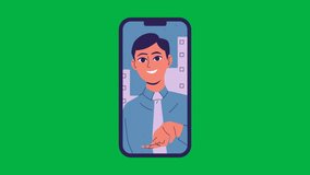 Animated Businessman on Smartphone Video Call Green Screen Animation Video for Remote Work, Online Meetings, and Corporate Communication - Powered by Shutterstock - Get 15% off with code: PIKWIZARD15