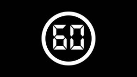 Modern white digital timer counting down from 60 to 0 on black background. 1 minute timer animation. 60 second countdown timer with shrinking white circular frame - Powered by Shutterstock - Get 15% off with code: PIKWIZARD15