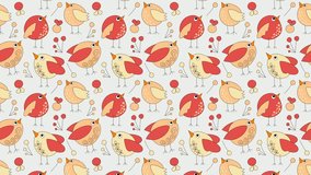 Seamless pattern with birds and flowers in bright red and yellow colors on white background.Cartoon hand drawn birds could be used as video wallpaper or background for any content, loops continuously. - Powered by Shutterstock - Get 15% off with code: PIKWIZARD15
